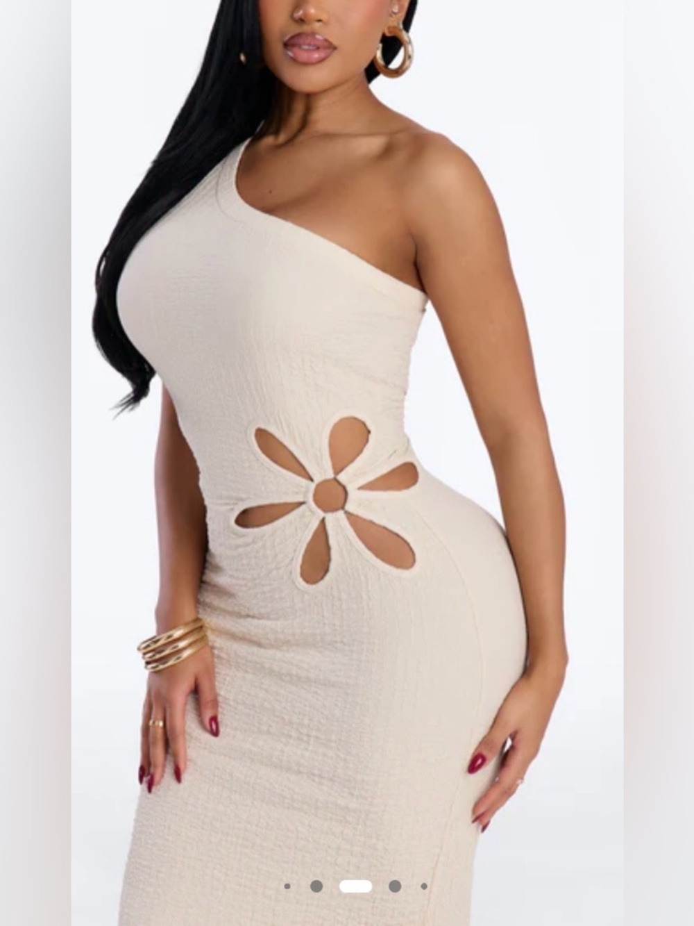 One-Shoulder Cream Maxi Dress with Floral Cutout - Picture 2 of 8